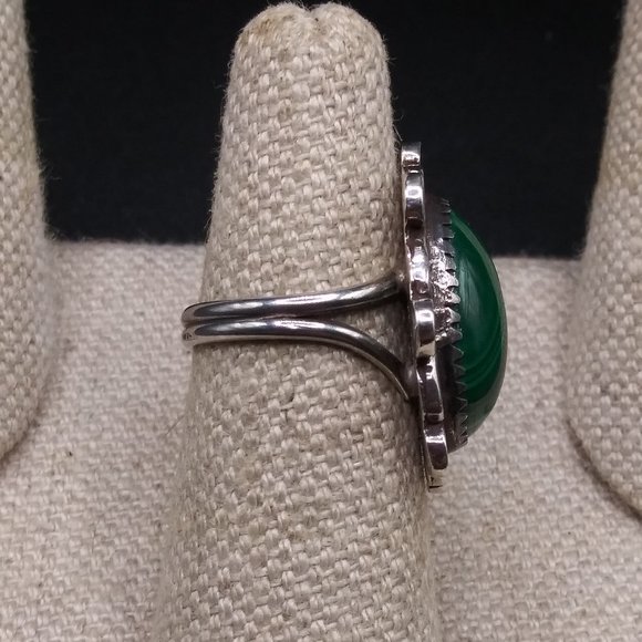 60s Malachite Sterling Silver Signed Native Ring - Picture 5 of 8